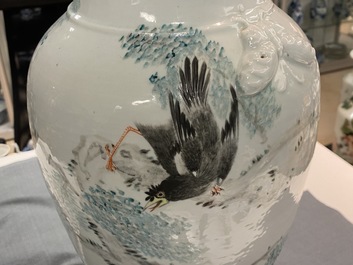 A Chinese qianjiang cai vase with butterfly-shaped ornaments, 19th C.